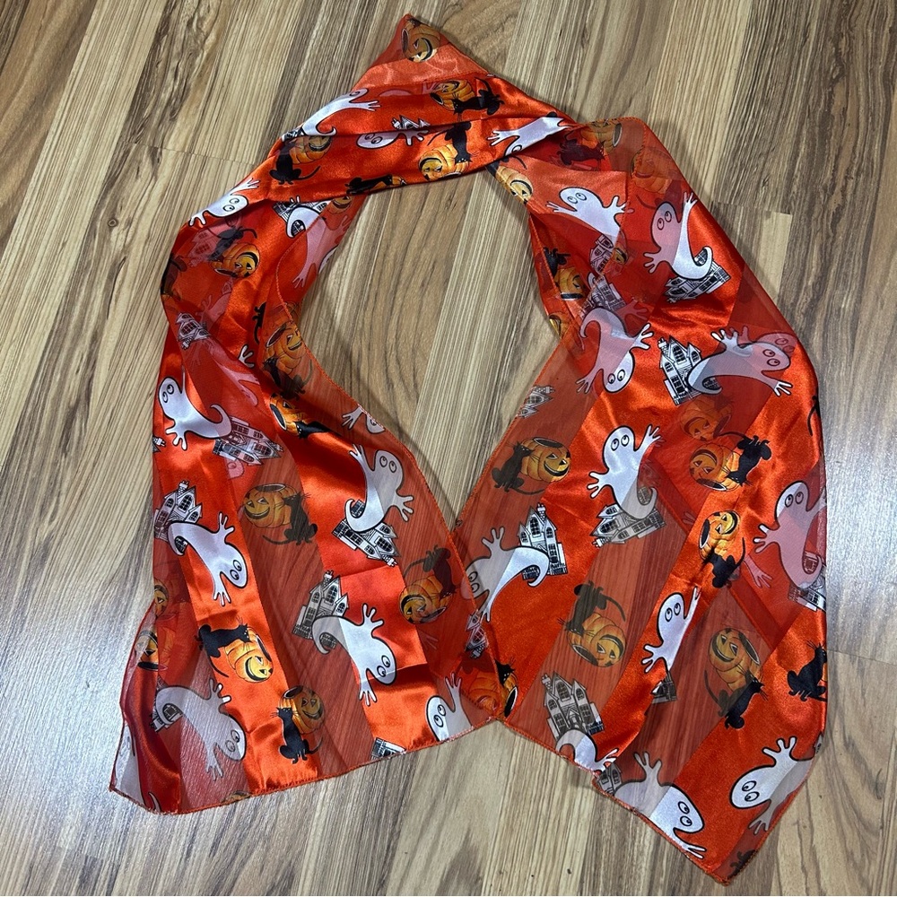 Halloween Scarf Orange Pumpkin Black Cat All Over Print Fun Novelty 59x13